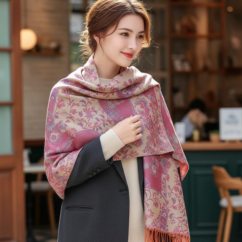 Shiny Soft Pashmina Shawl & Scarf for Women, Jacquard Brocade, Head Wraps