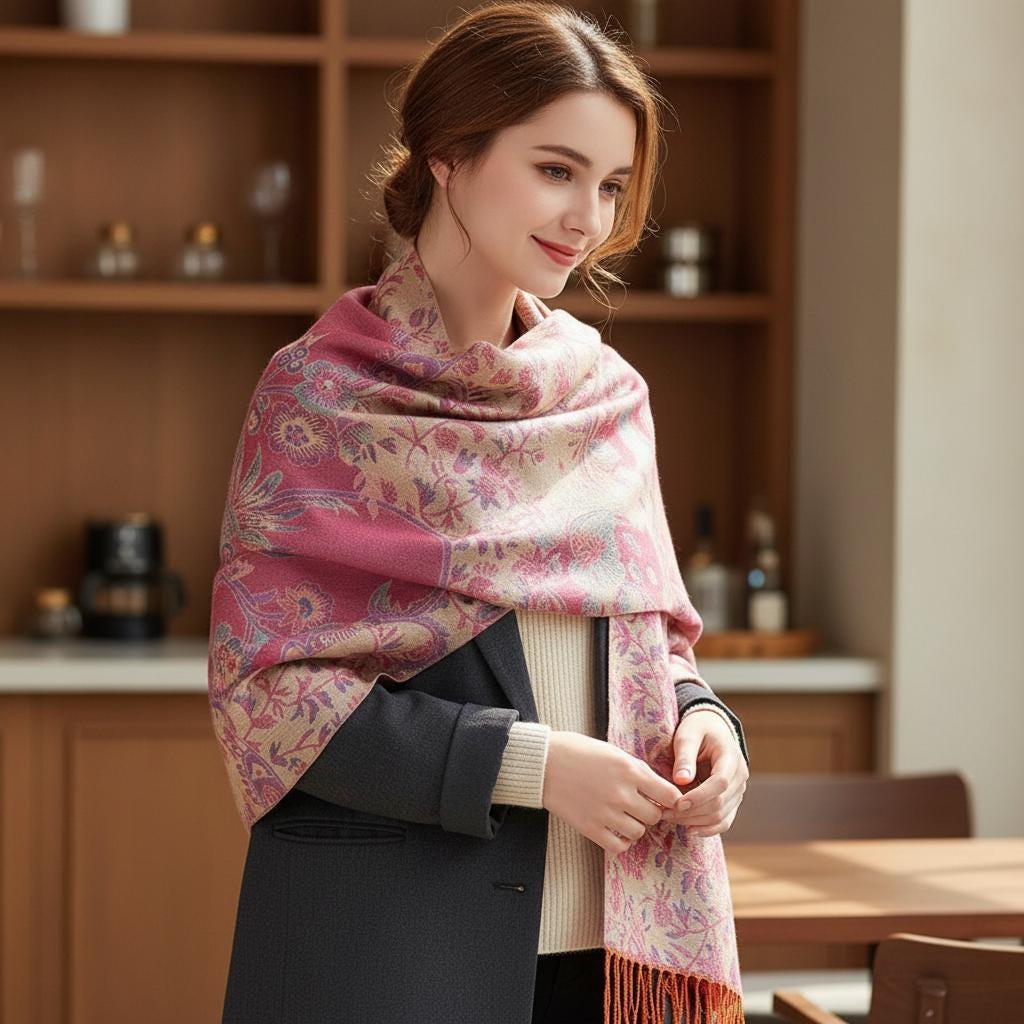 Shiny Soft Pashmina Shawl & Scarf for Women, Jacquard Brocade, Head Wraps