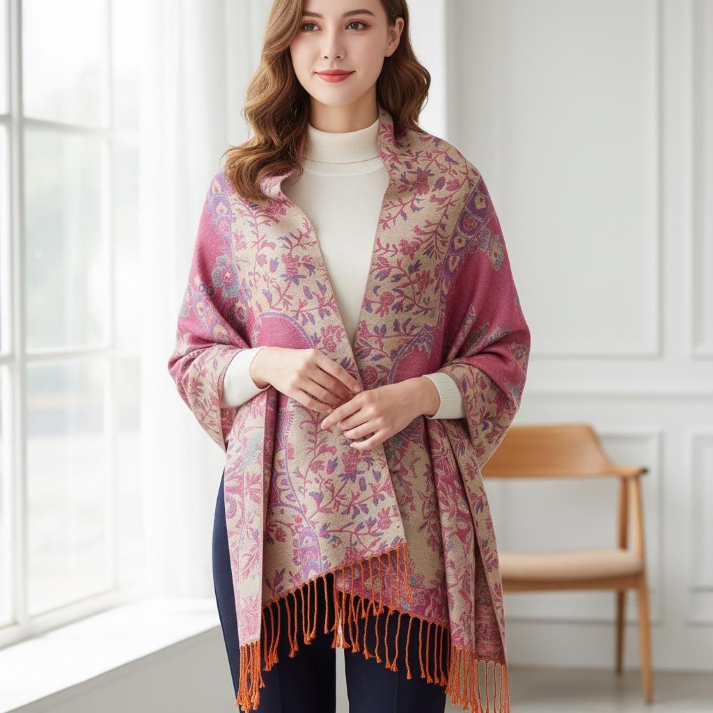 Shiny Soft Pashmina Shawl & Scarf for Women, Jacquard Brocade, Head Wraps