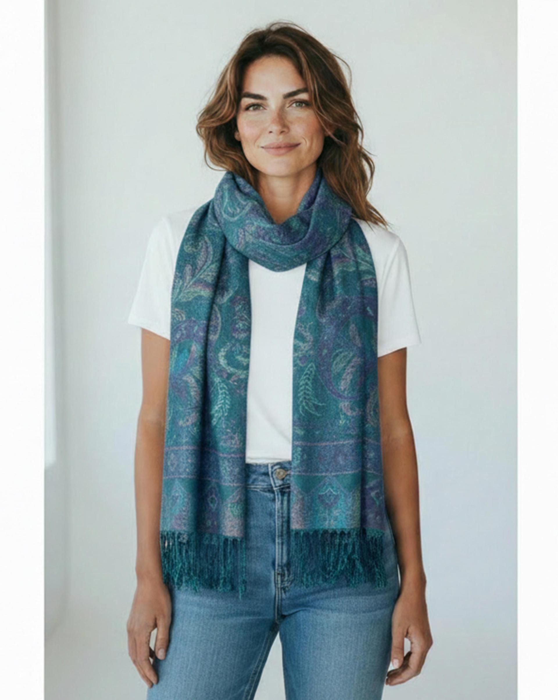 Reversible Soft Pashmina Shawl & Scarf for Women, Jacquard Brocade, Shawl, Sarong or Head Wraps