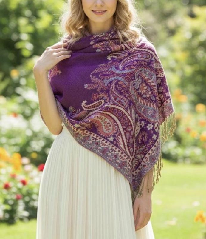 Reversible Soft Pashmina Shawl & Scarf for Women, Jacquard Brocade, Shawl, Sarong or Head Wraps