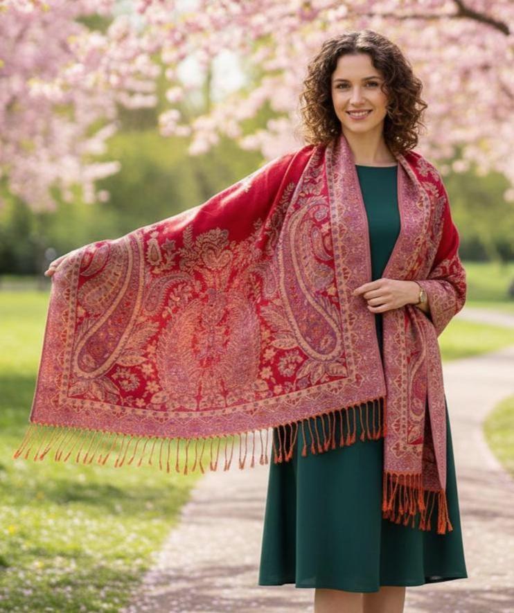 Reversible Soft Pashmina Shawl & Scarf for Women, Jacquard Brocade, Shawl, Sarong or Head Wraps