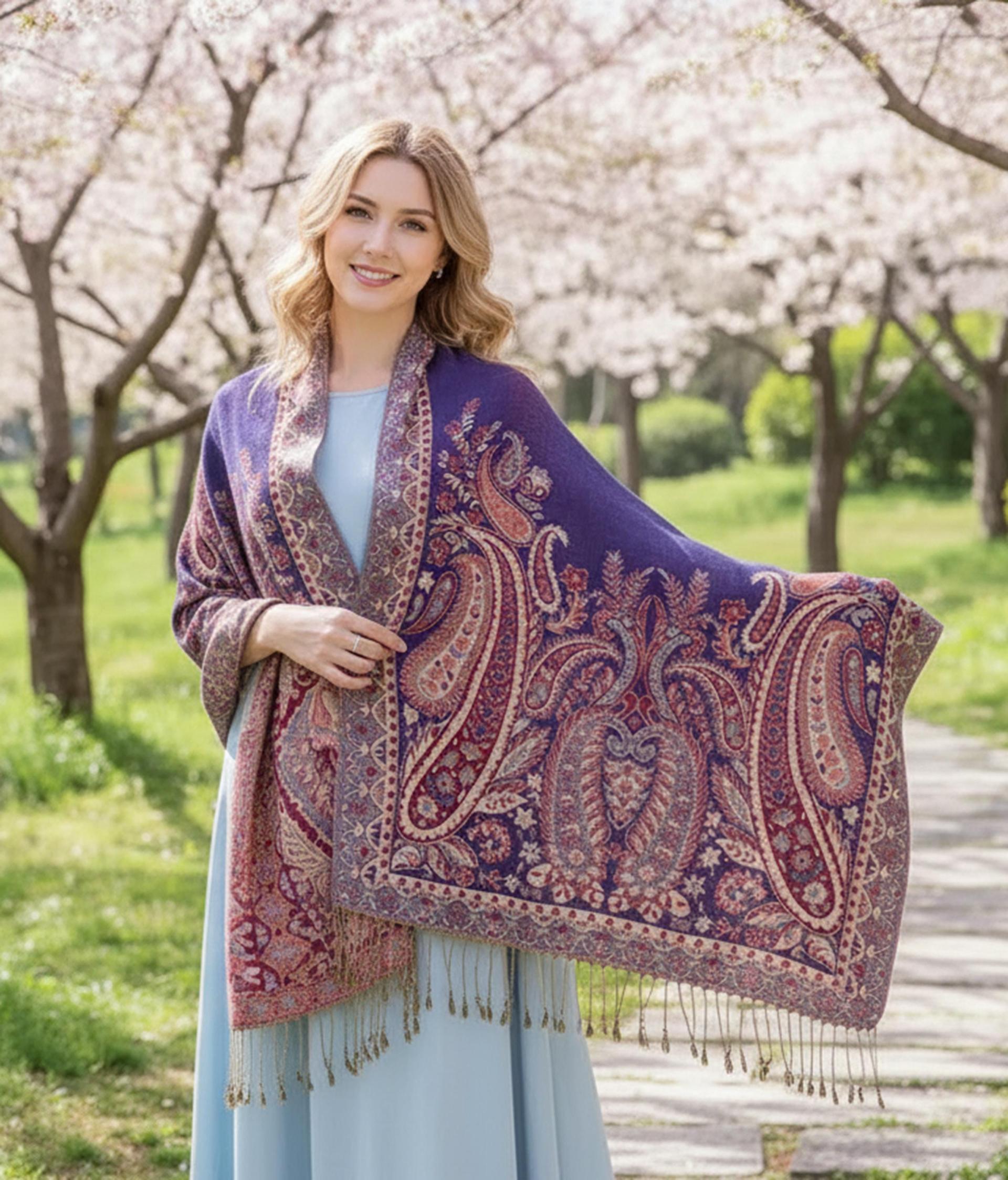 Pashmina Shawl & Scarf for Women, Jacquard Brocade, Shawl, Sarong or Head Wraps