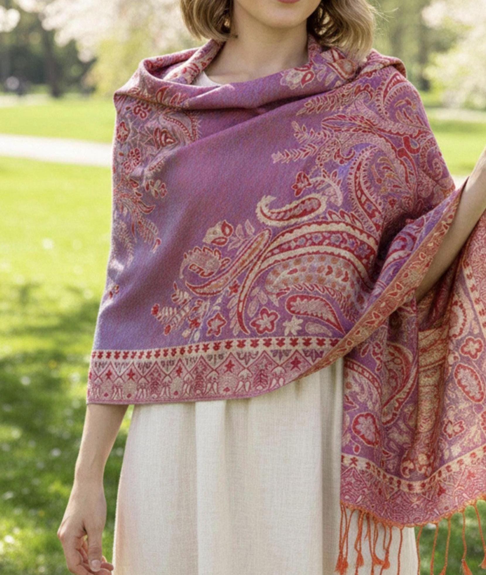 Soft Pashmina Shawl & Scarf for Women, Jacquard Brocade, Lightweight Blanket Shawl
