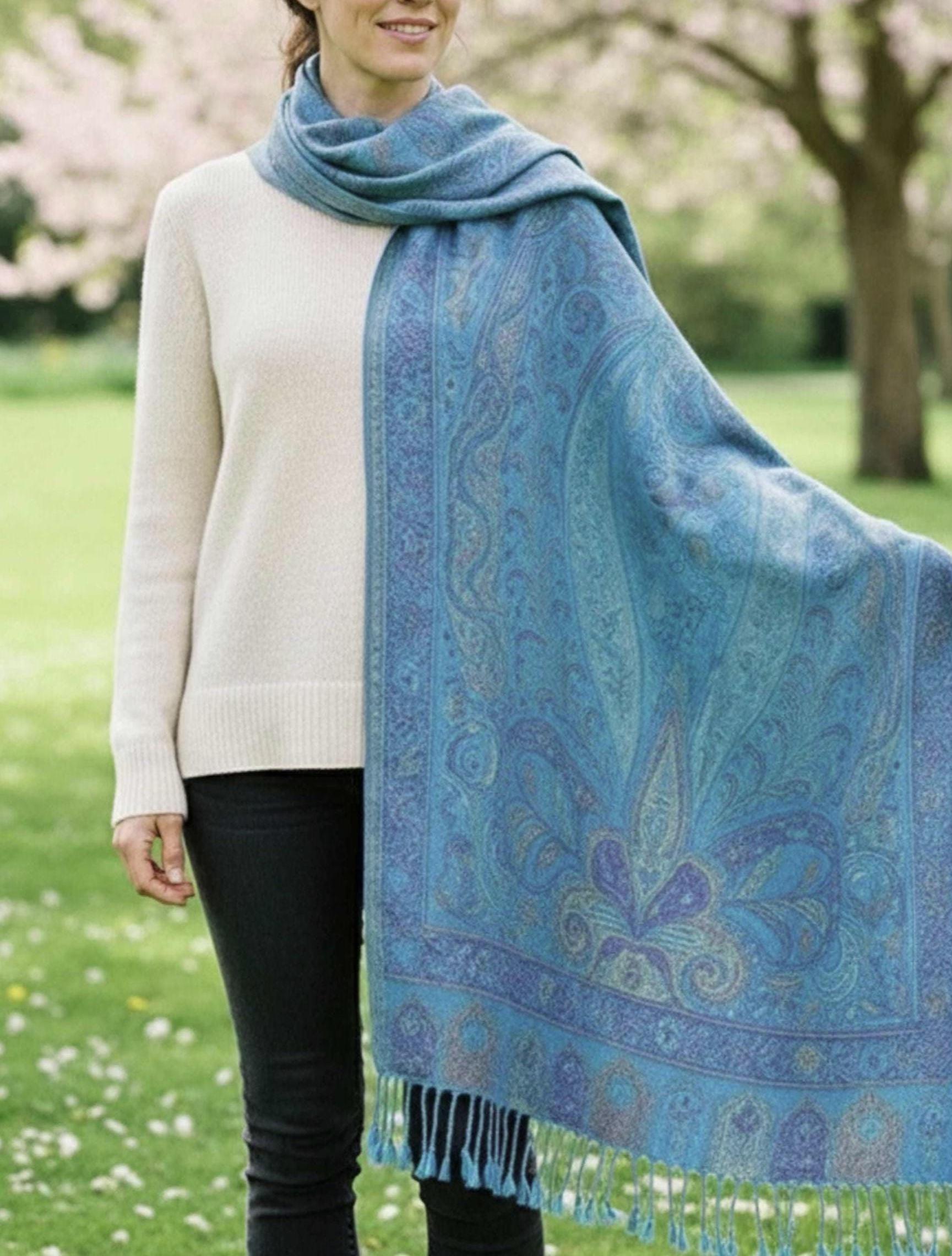 Reversible Soft Pashmina Shawl & Scarf for Women, Jacquard Brocade, Shawl, Sarong or Head Wraps
