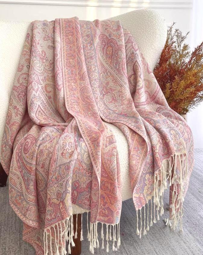 Soft Pashmina Shawl & Scarf for Women, Jacquard Brocade, Shawl, Sarong or Head Wraps