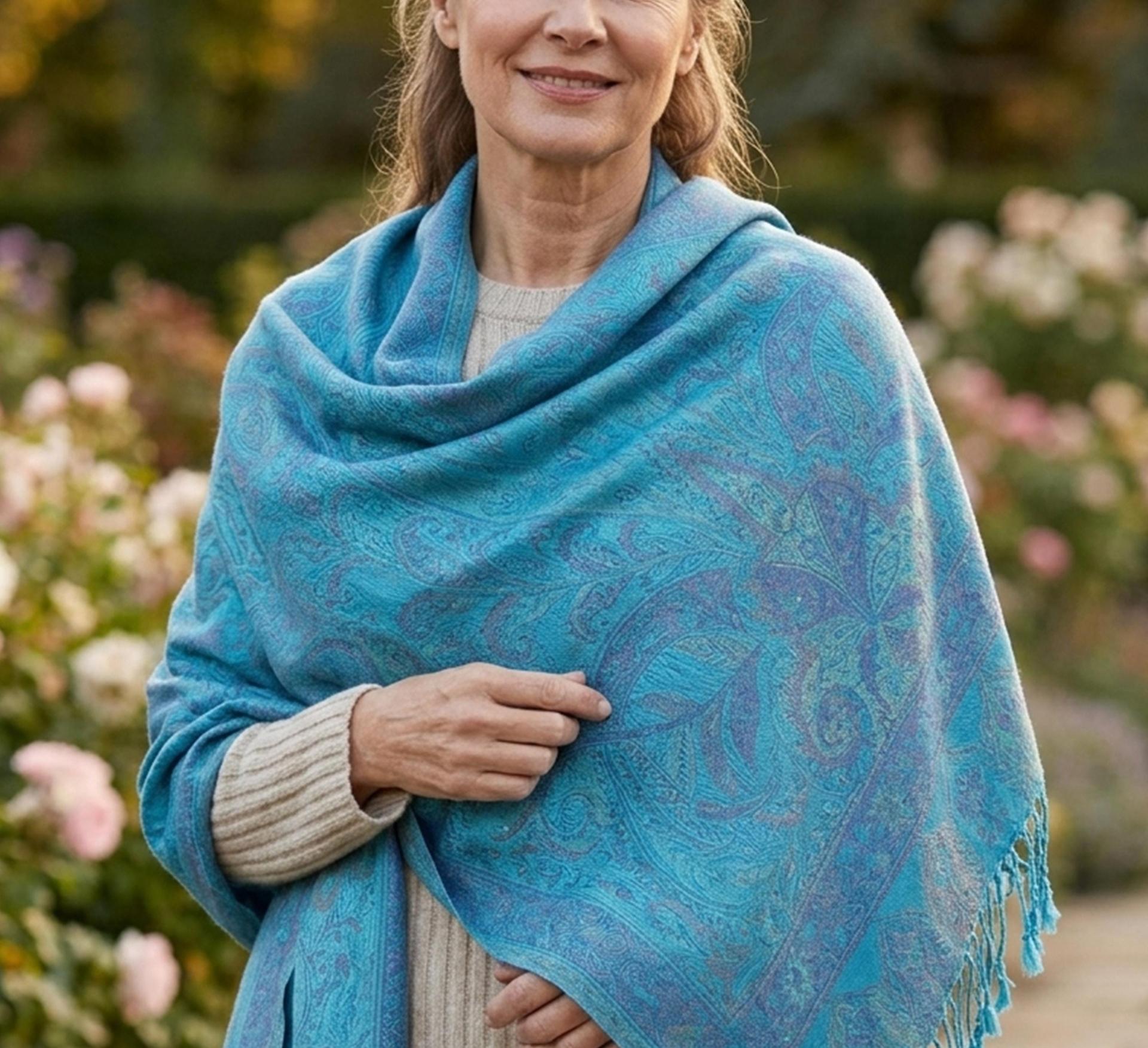 Reversible Soft Pashmina Shawl & Scarf for Women, Jacquard Brocade, Shawl, Sarong or Head Wraps