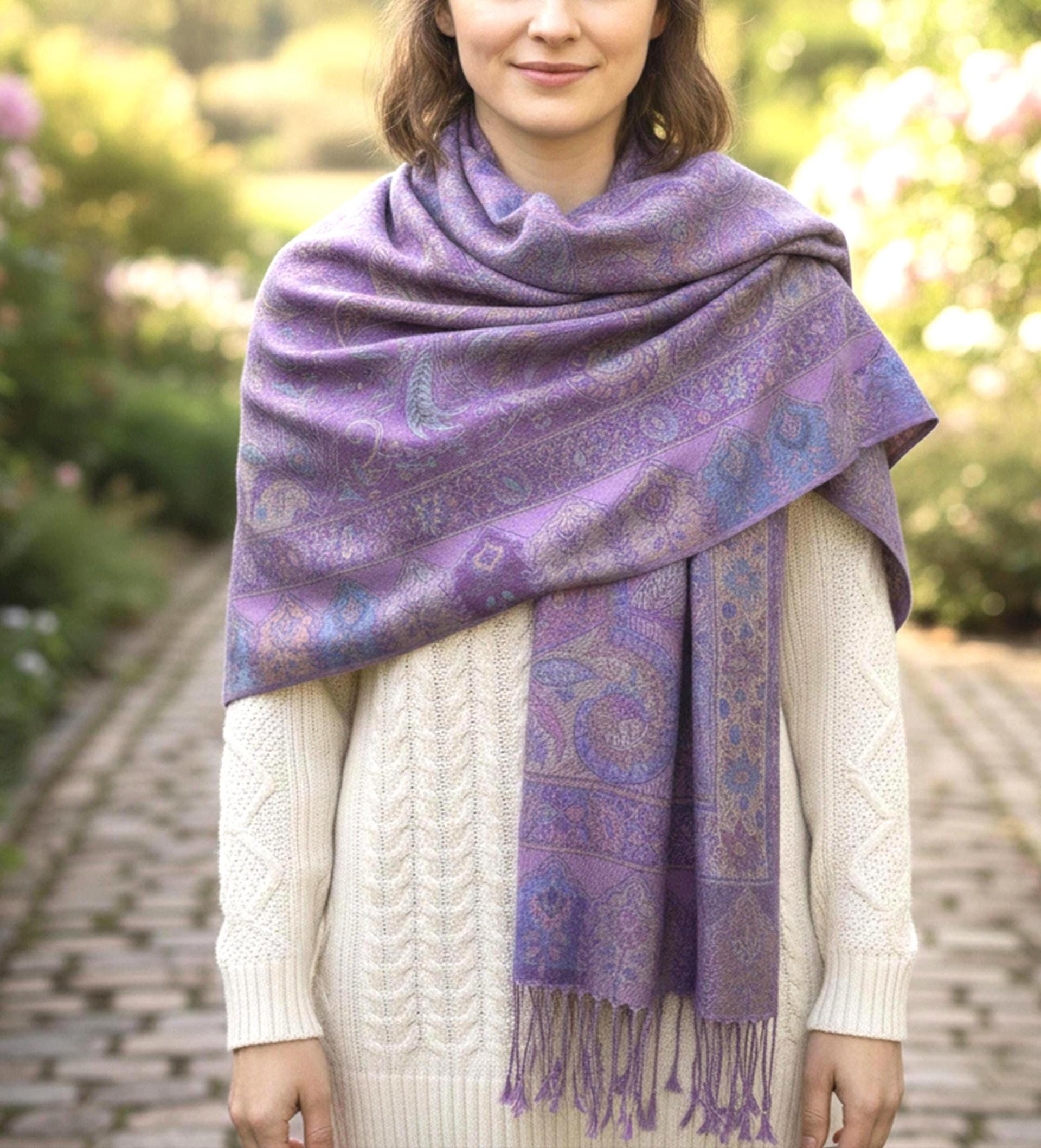 Reversible Soft Pashmina Shawl & Scarf for Women, Jacquard Brocade, Shawl, Sarong or Head Wraps
