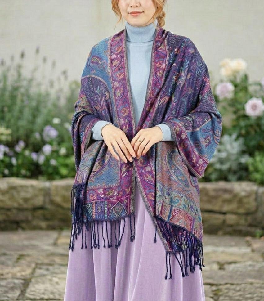 Reversible Soft Pashmina Shawl & Scarf for Women, Jacquard Brocade, Shawl, Sarong or Head Wraps