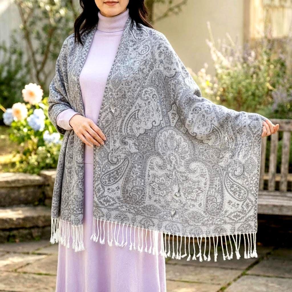 Reversible Soft Pashmina Shawl & Scarf for Women, Jacquard Brocade, Shawl, Sarong or Head Wraps
