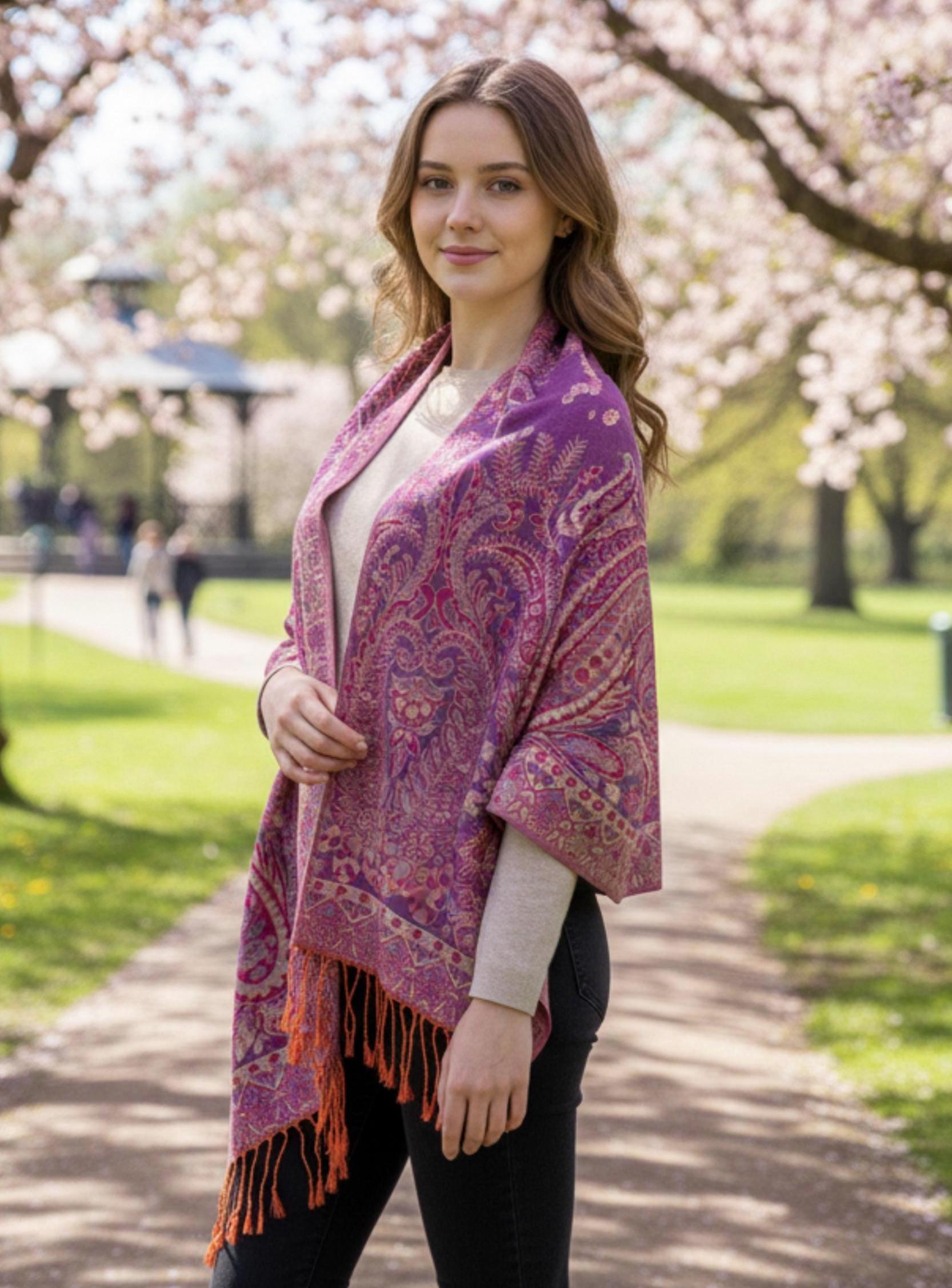 Soft Pashmina Shawl & Scarf for Women, Jacquard Brocade, Lightweight Blanket Shawl