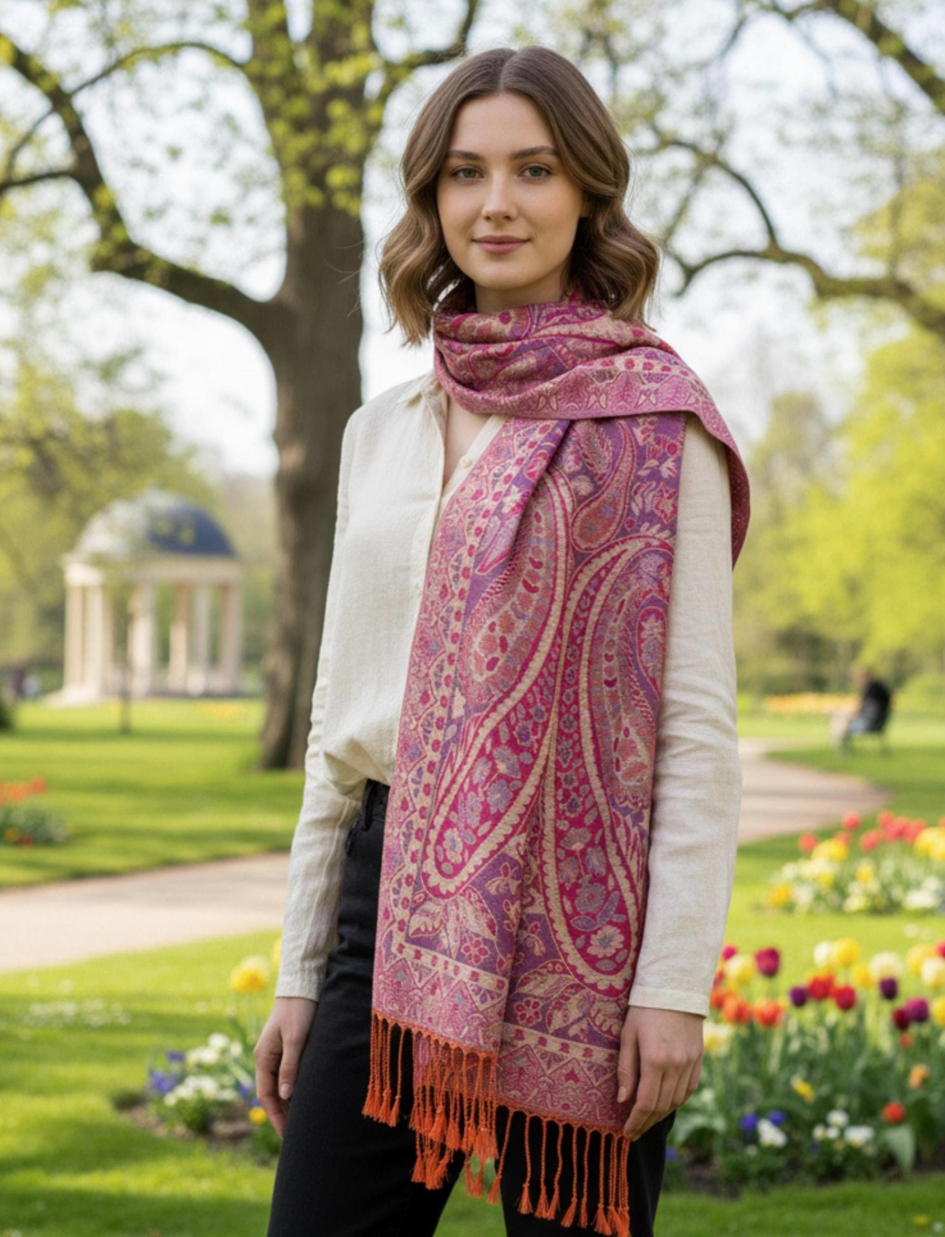 Soft Pashmina Shawl & Scarf for Women, Jacquard Brocade, Lightweight Blanket Shawl