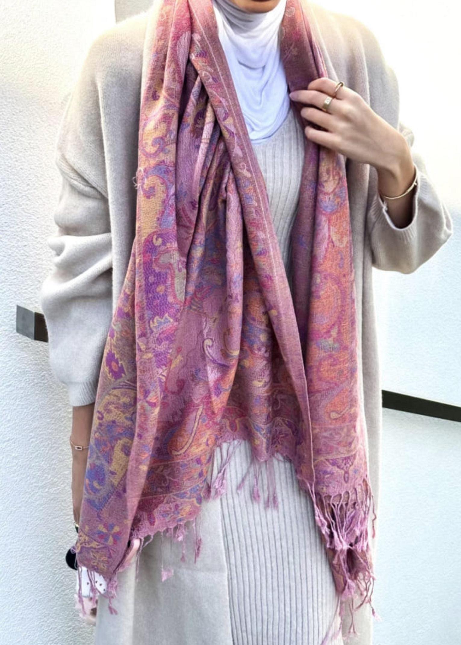 Reversible Soft Pashmina Shawl & Scarf for Women, Jacquard Brocade, Shawl, Sarong or Head Wraps