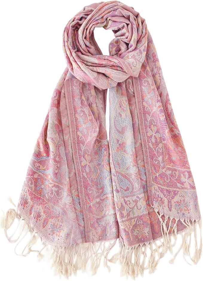 Reversible Soft Pashmina Shawl & Scarf for Women, Jacquard Brocade, Shawl, Sarong or Head Wraps