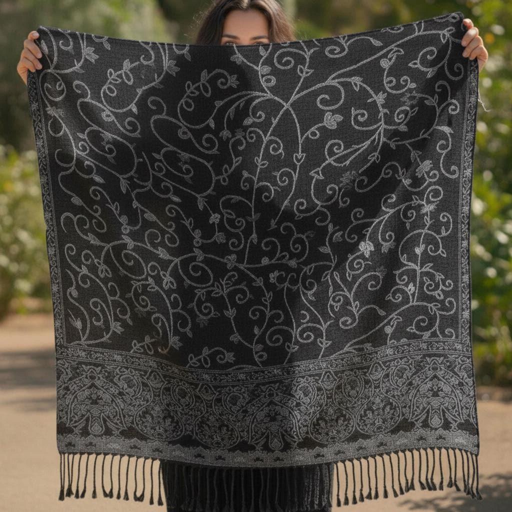 Thick & Soft Pashmina Shawl and Scarf for Women, Jacquard Brocade, Blanket Shawl