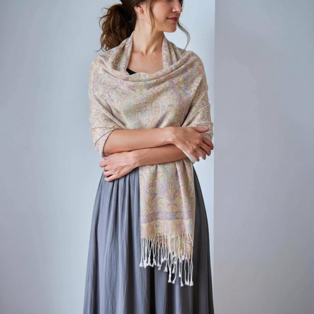 Soft Pashmina Shawl & Scarf for Women, Jacquard Brocade, Shawl, Sarong or Head Wraps