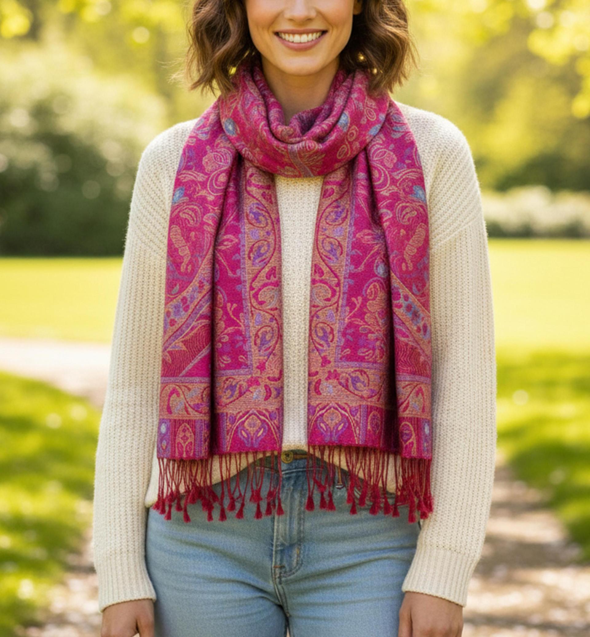 Reversible Soft Pashmina Shawl & Scarf for Women, Jacquard Brocade, Shawl, Sarong or Head Wraps