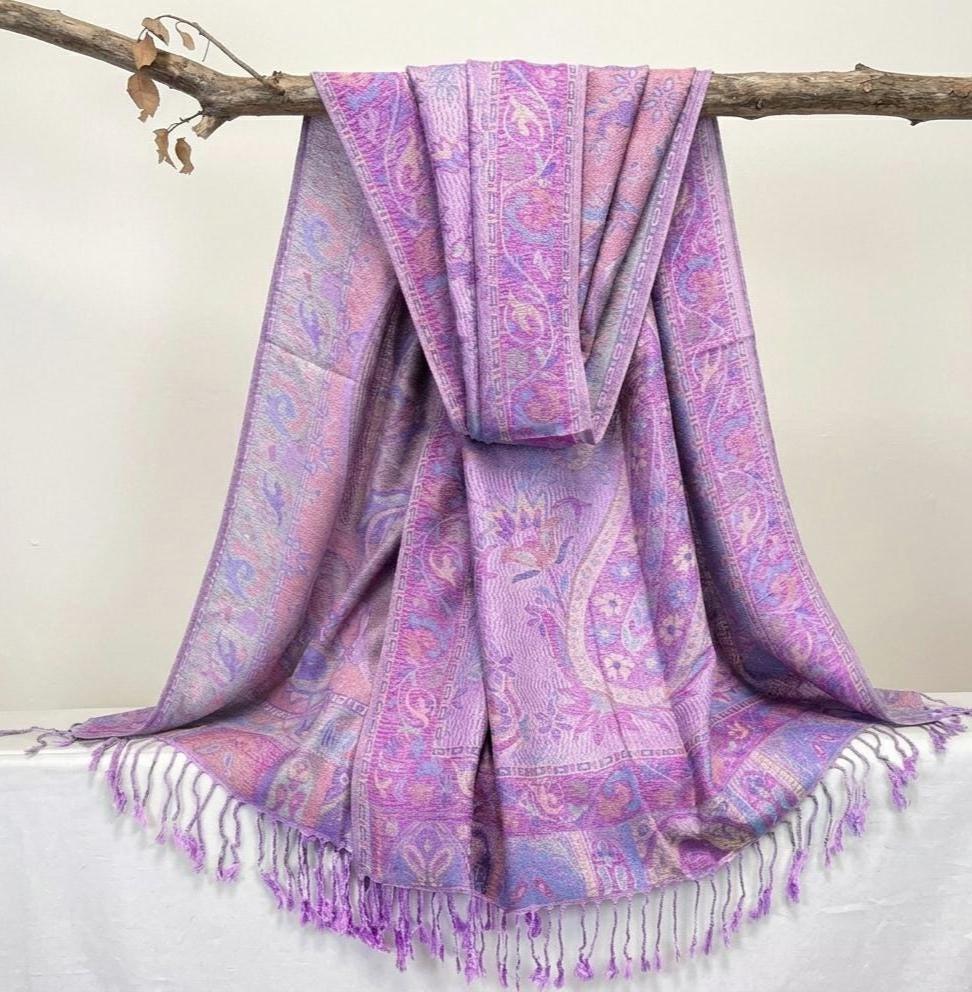 Reversible Soft Pashmina Shawl & Scarf for Women, Jacquard Brocade, Shawl, Sarong or Head Wraps