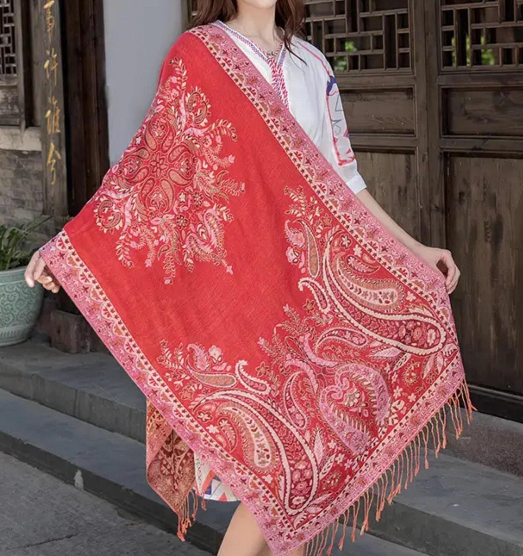 Reversible Soft Pashmina Shawl & Scarf for Women, Jacquard Brocade, Shawl, Sarong or Head Wraps