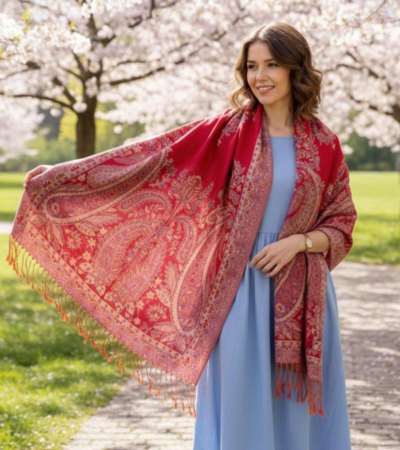 Reversible Soft Pashmina Shawl & Scarf for Women, Jacquard Brocade, Shawl, Sarong or Head Wraps