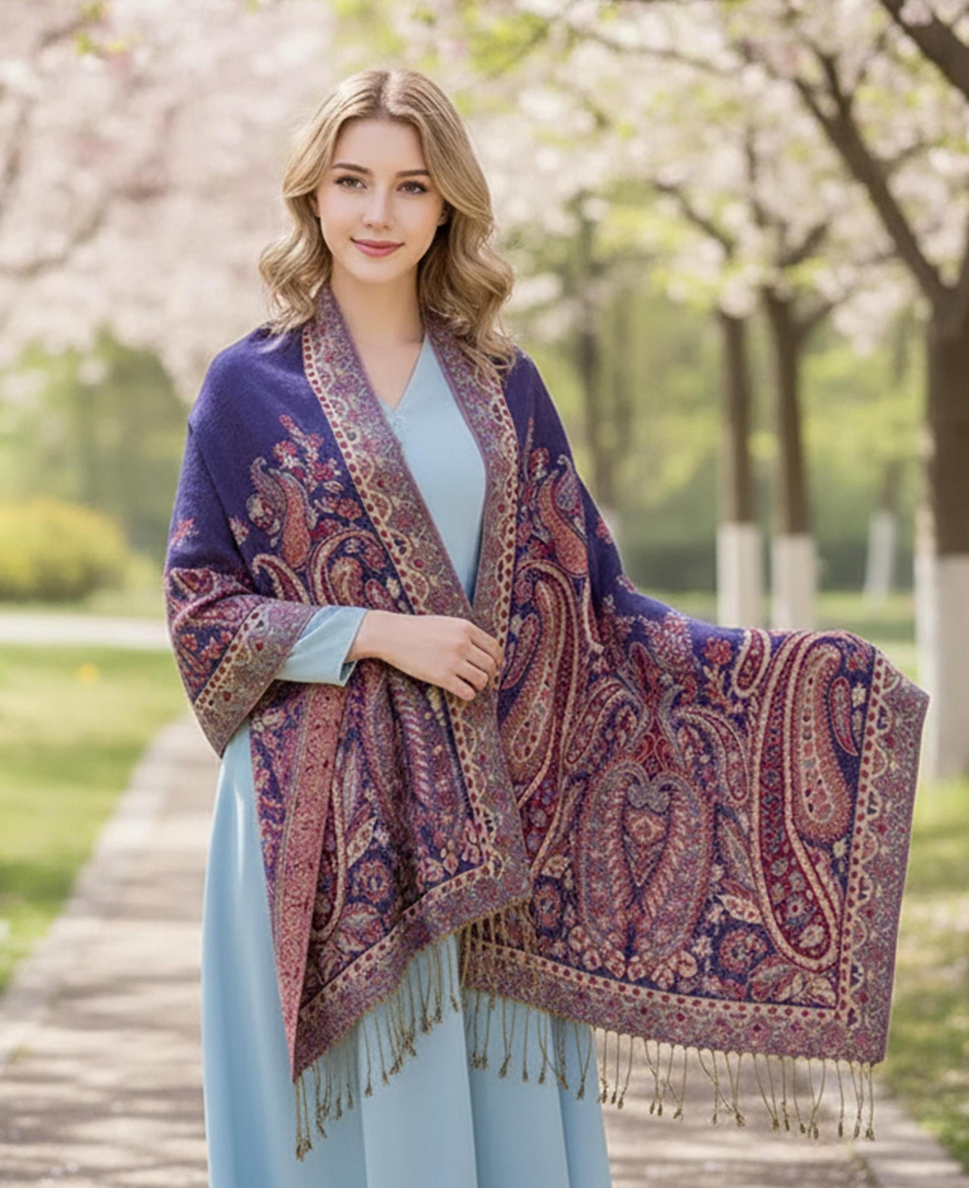 Pashmina Shawl & Scarf for Women, Jacquard Brocade, Shawl, Sarong or Head Wraps