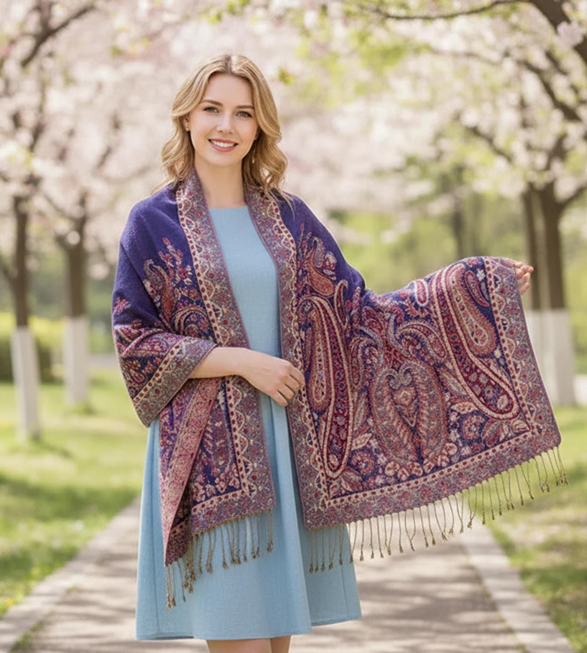 Pashmina Shawl & Scarf for Women, Jacquard Brocade, Shawl, Sarong or Head Wraps