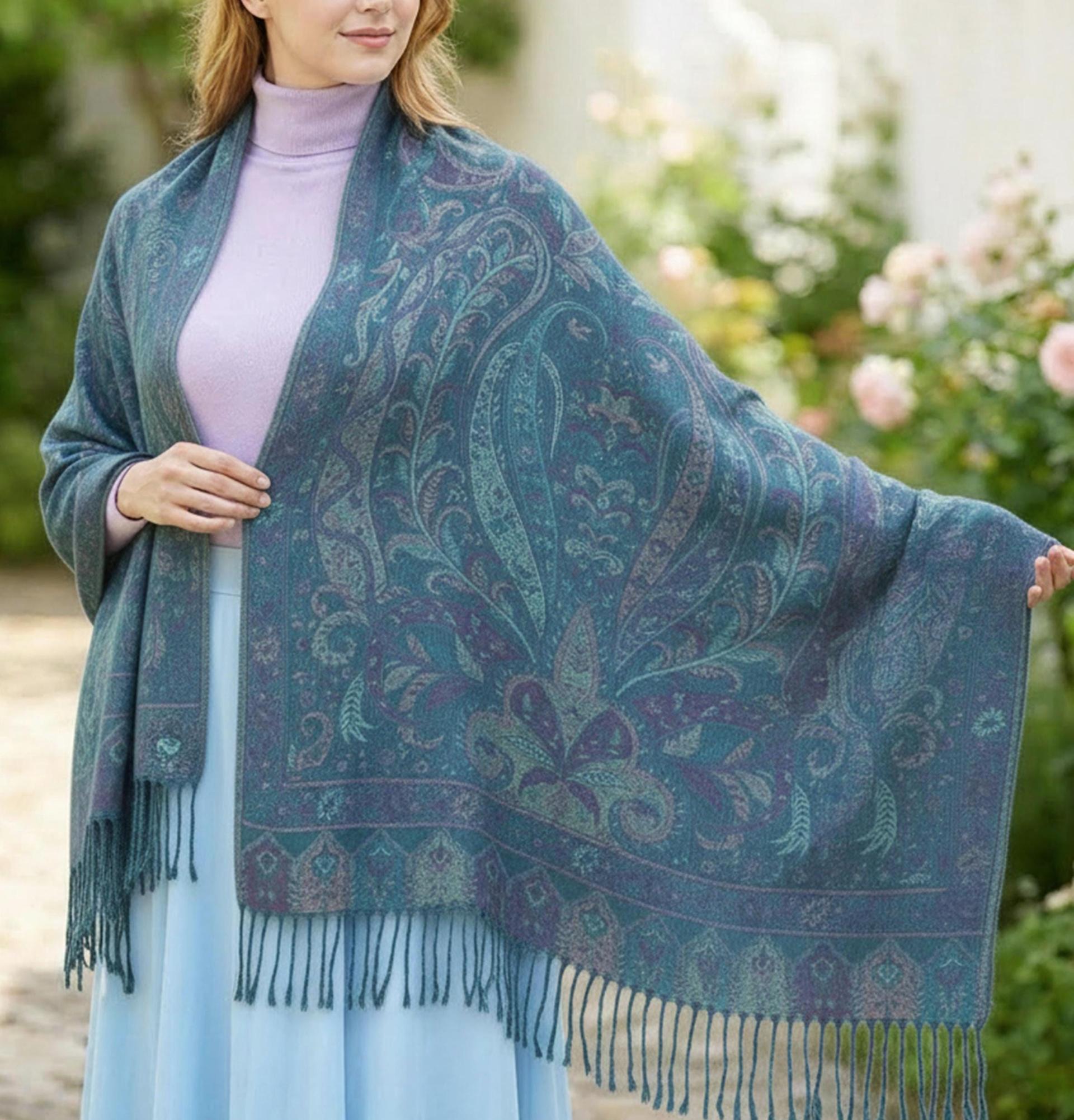 Reversible Soft Pashmina Shawl & Scarf for Women, Jacquard Brocade, Shawl, Sarong or Head Wraps