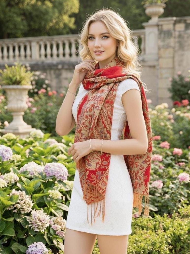 Shiny Pashmina Shawl & Scarf for Women, Jacquard Brocade, Head Wraps