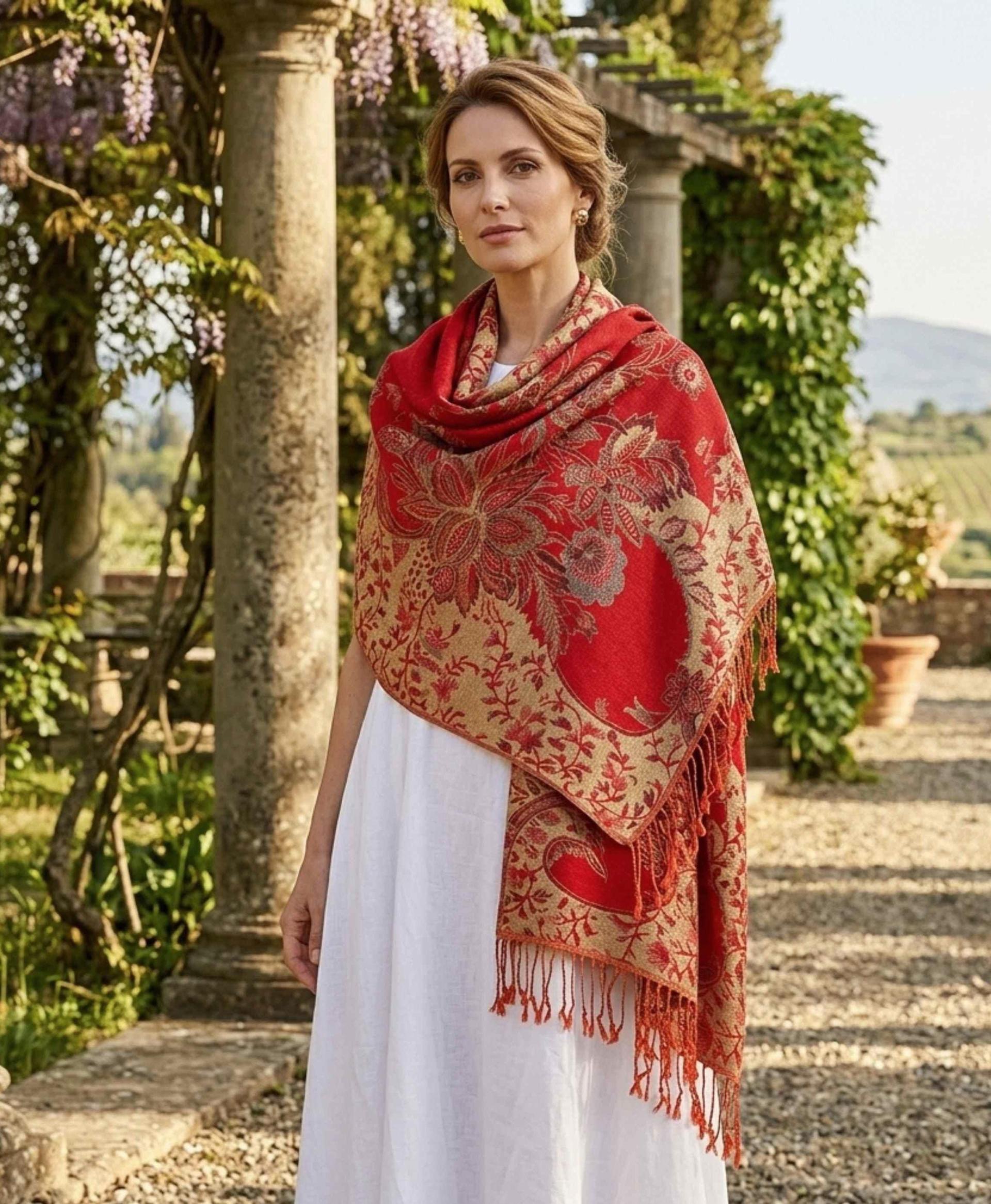 Shiny Pashmina Shawl & Scarf for Women, Jacquard Brocade, Head Wraps