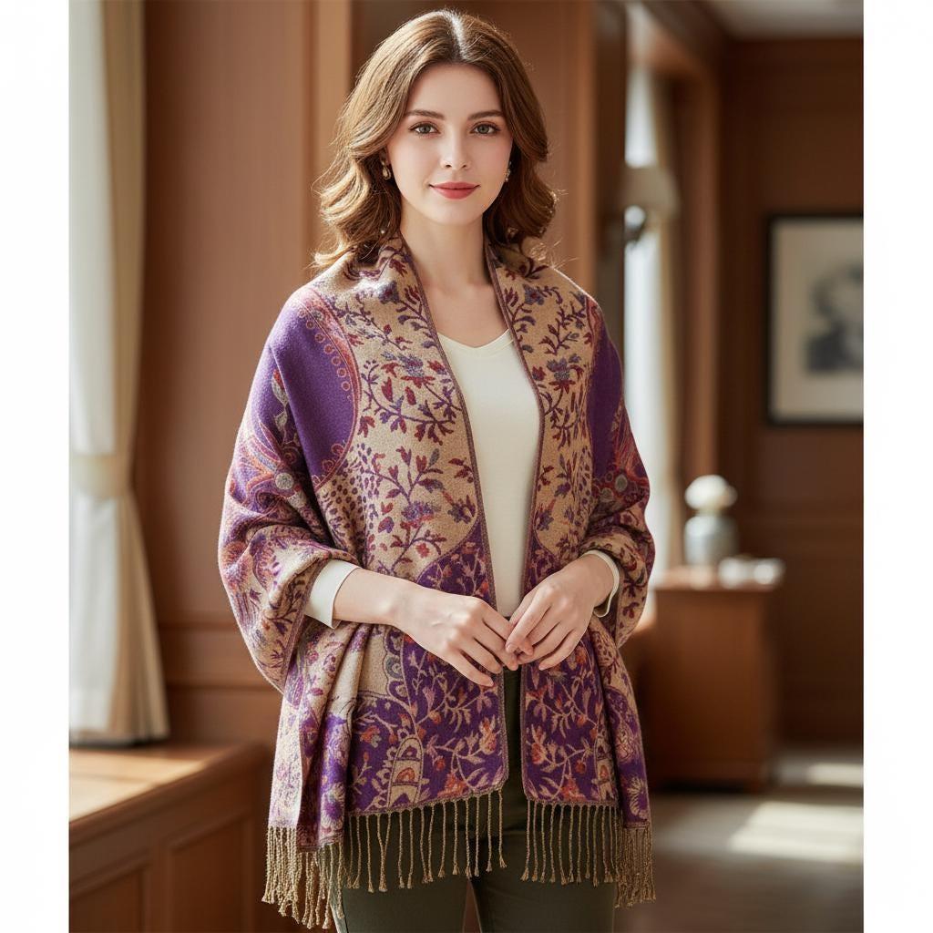 Shiny Pashmina Shawl & Scarf for Women, Jacquard Brocade, Head Wraps