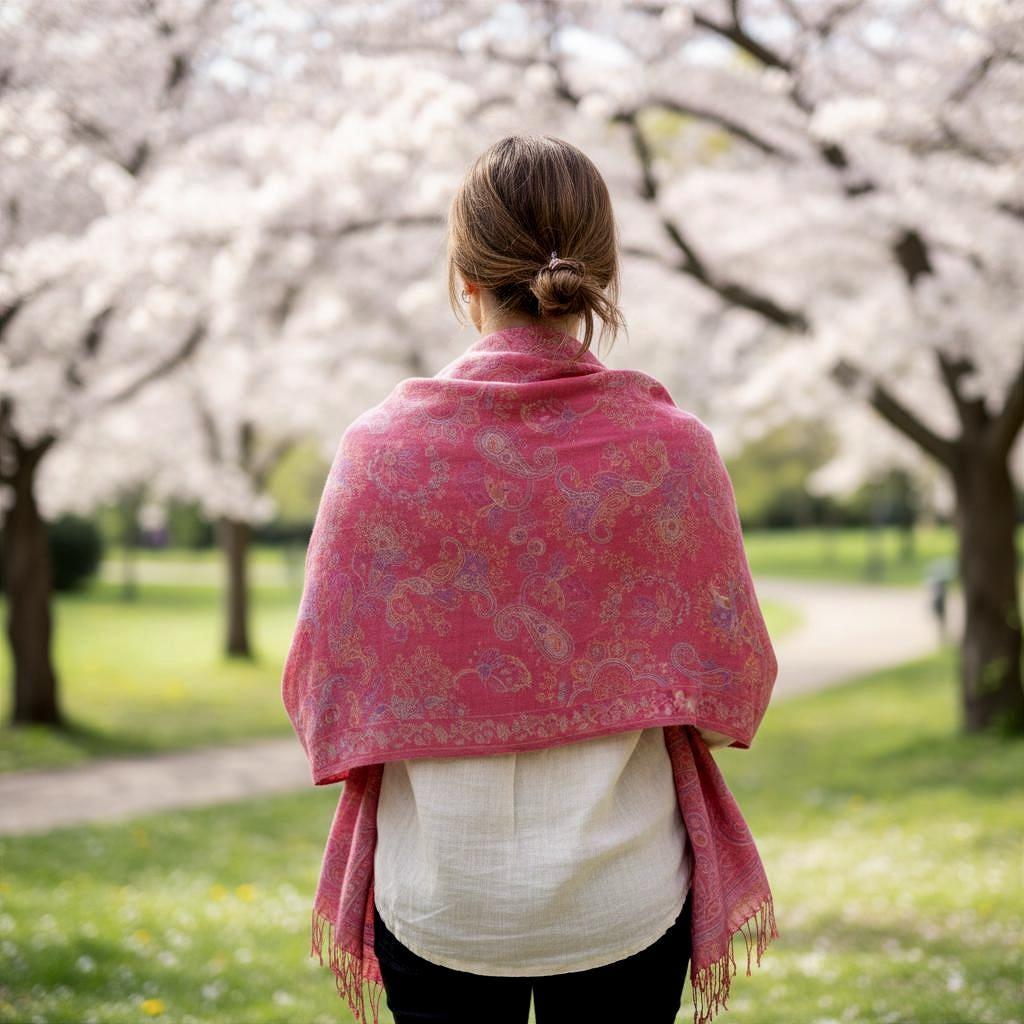 Reversible Soft Pashmina Shawl & Scarf for Women, Jacquard Brocade, Shawl, Sarong or Head Wraps