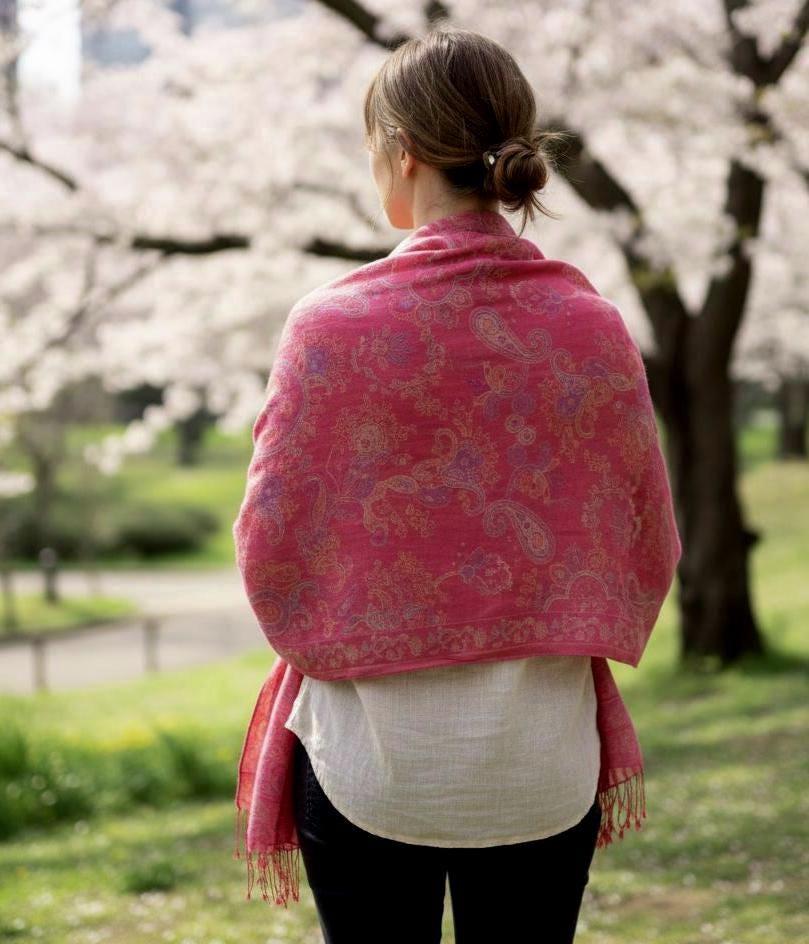 Reversible Soft Pashmina Shawl & Scarf for Women, Jacquard Brocade, Shawl, Sarong or Head Wraps