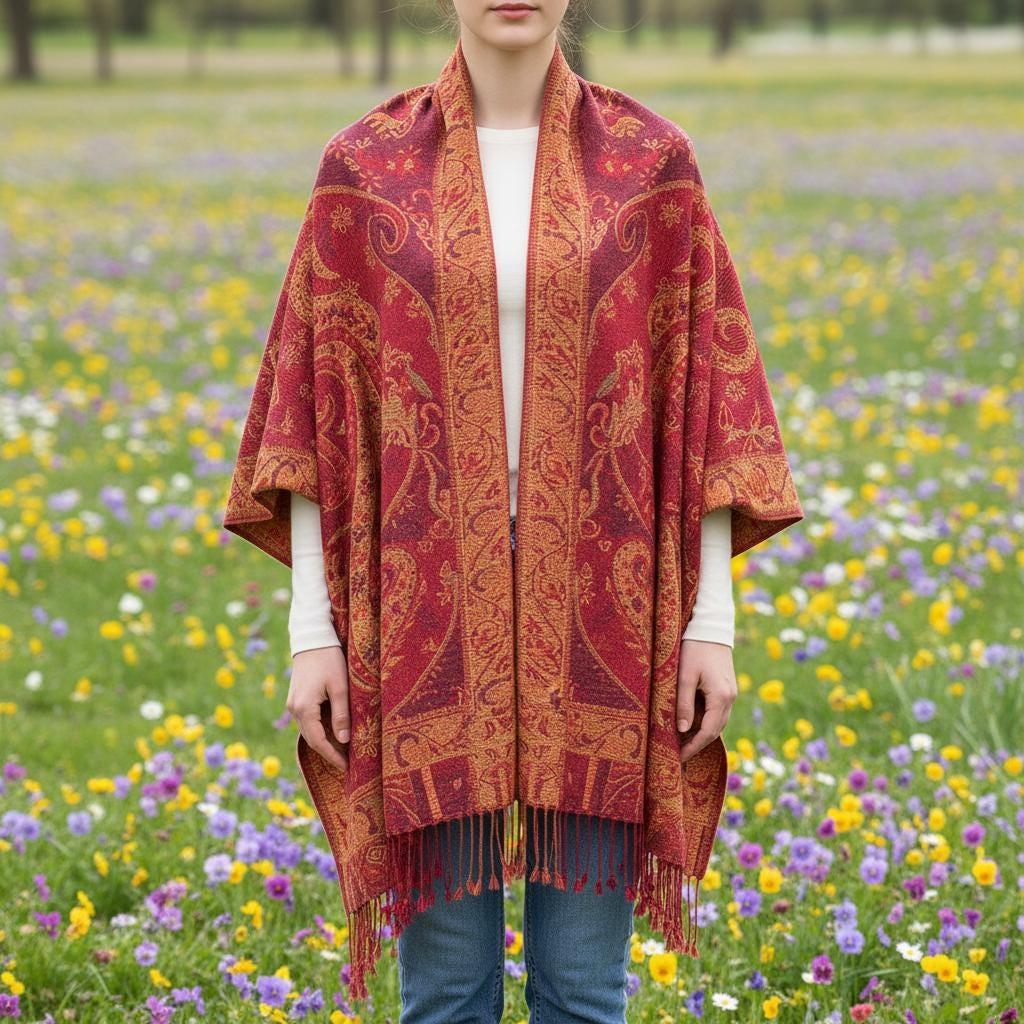 Reversible Soft Pashmina Shawl & Scarf for Women, Jacquard Brocade, Shawl, Sarong or Head Wraps