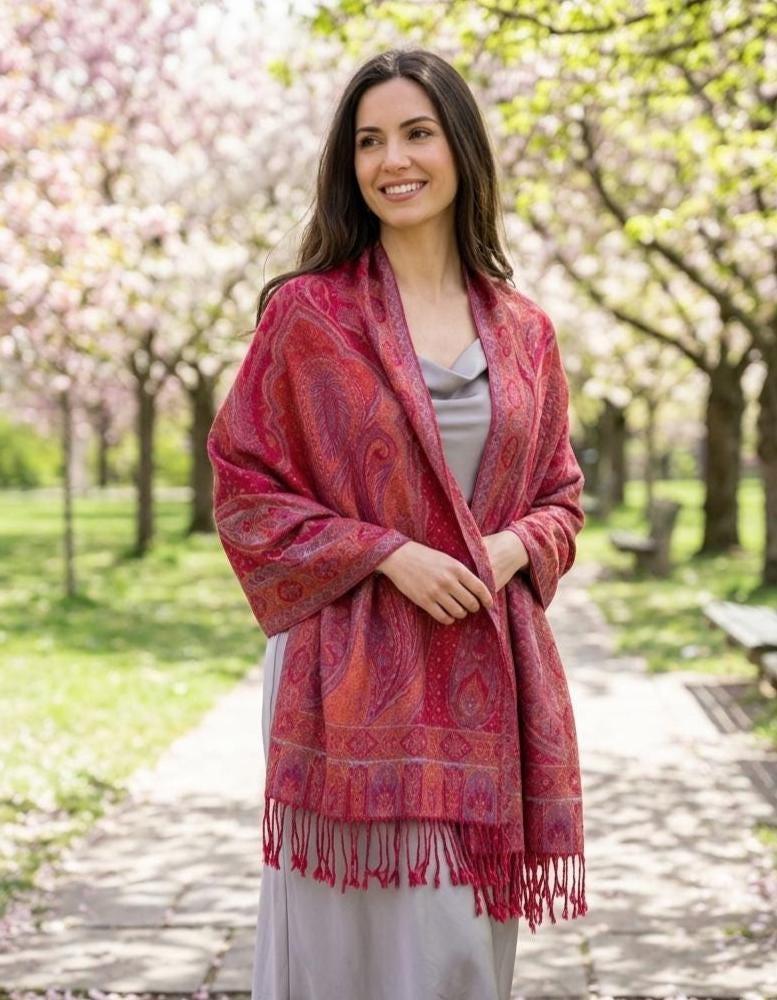 Reversible Soft Pashmina Shawl & Scarf for Women, Jacquard Brocade, Shawl, Sarong or Head Wraps