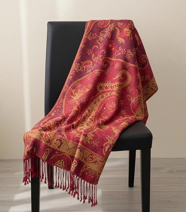 Reversible Soft Pashmina Shawl & Scarf for Women, Jacquard Brocade, Shawl, Sarong or Head Wraps