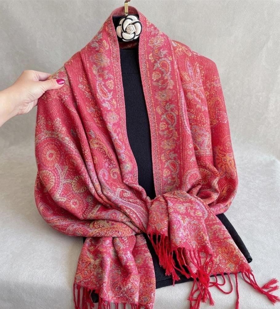 Reversible Soft Pashmina Shawl & Scarf for Women, Jacquard Brocade, Shawl, Sarong or Head Wraps