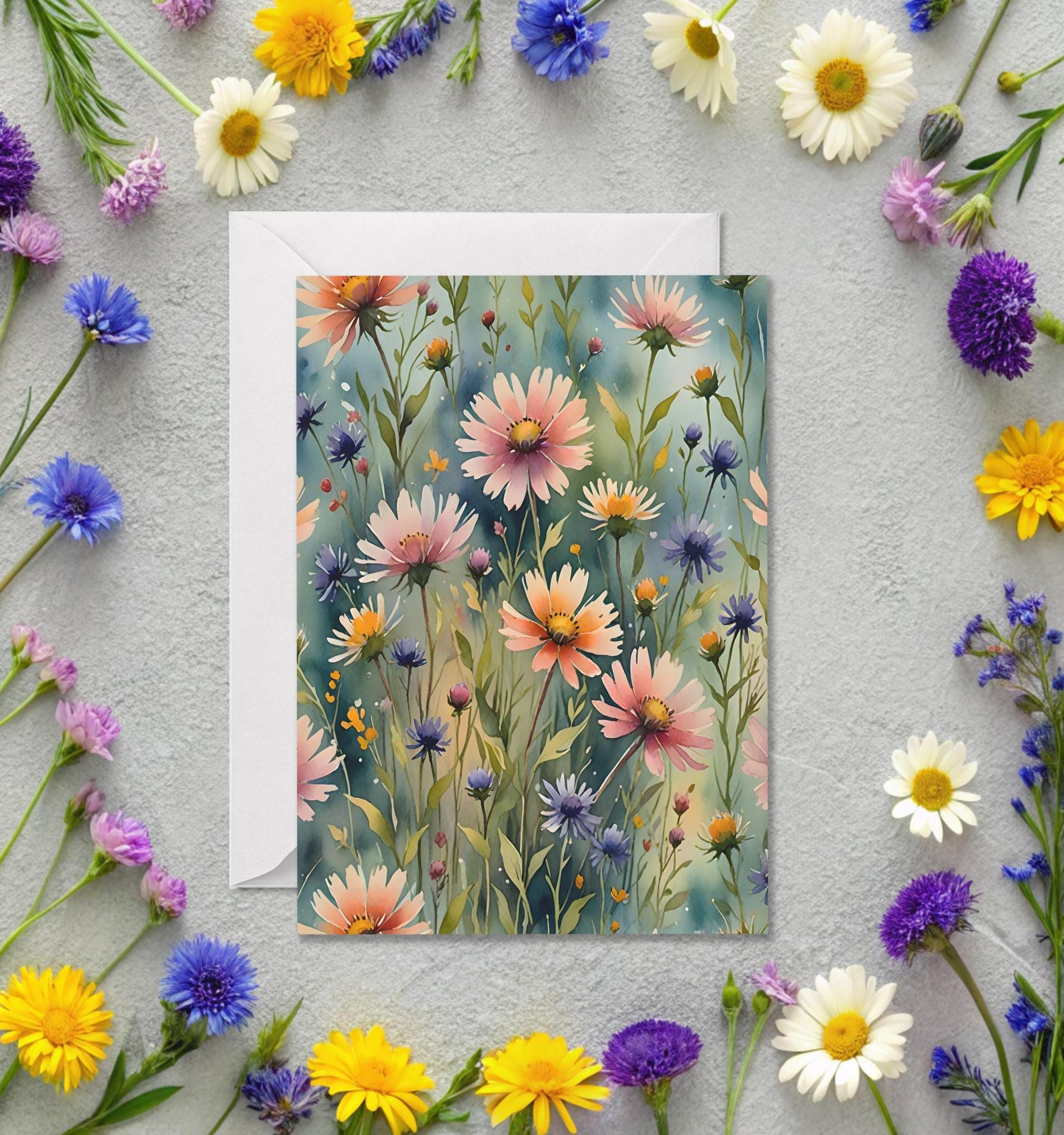 Flowers - Original Art Card - Single Card or Bulk 10 Pack of Gift Cards
