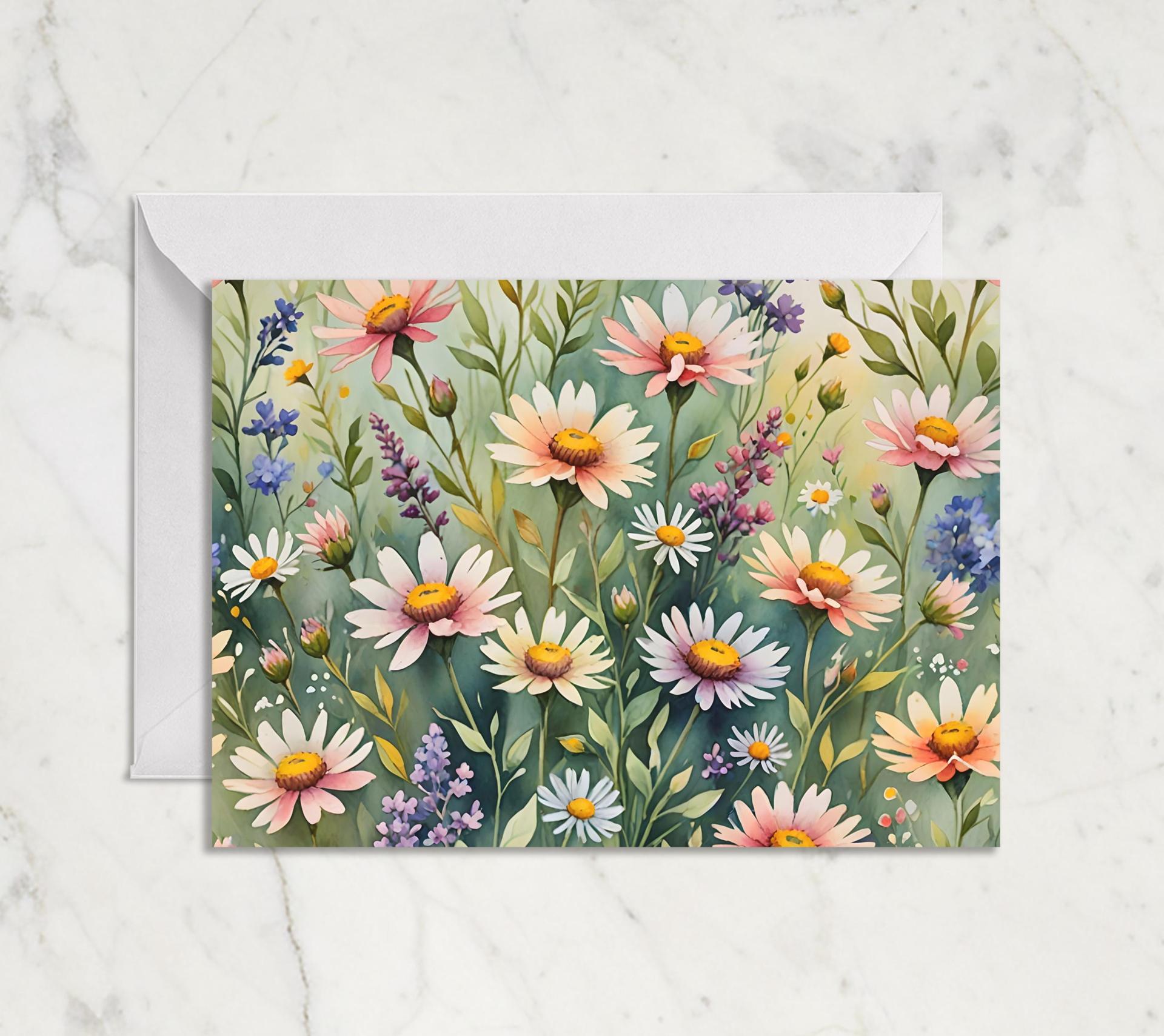 Floral Watercolor Greeting Cards, Set of 3, Blank Inside (5x7 inch)