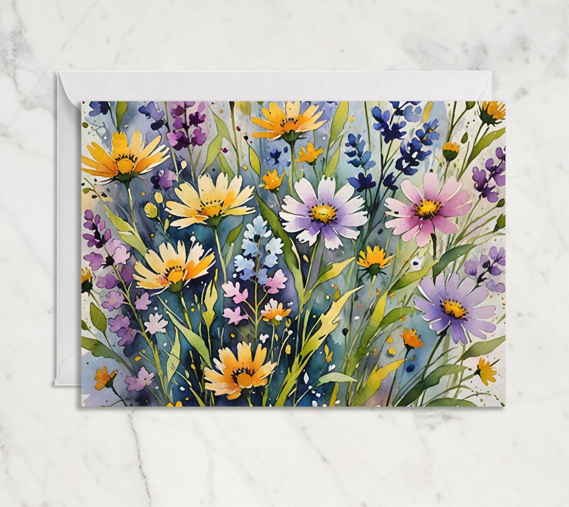 Floral Watercolor Greeting Cards, Set of 3, Blank Inside (5x7 inch)