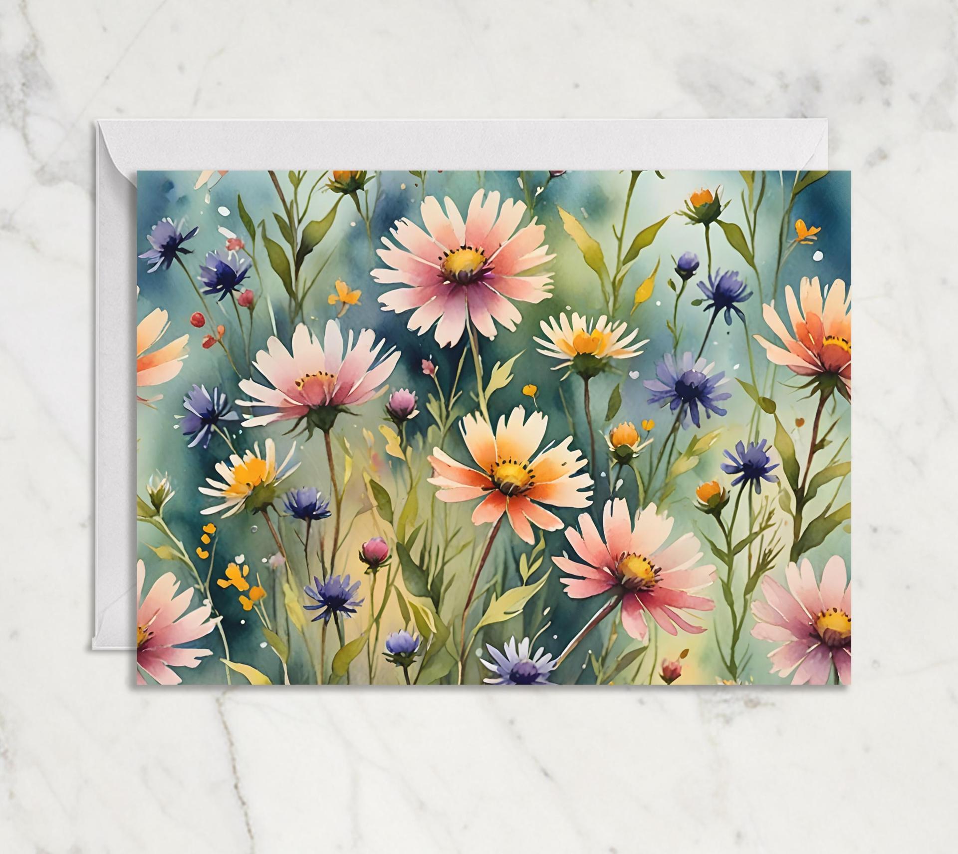 Floral Watercolor Greeting Cards, Set of 3, Blank Inside (5x7 inch)