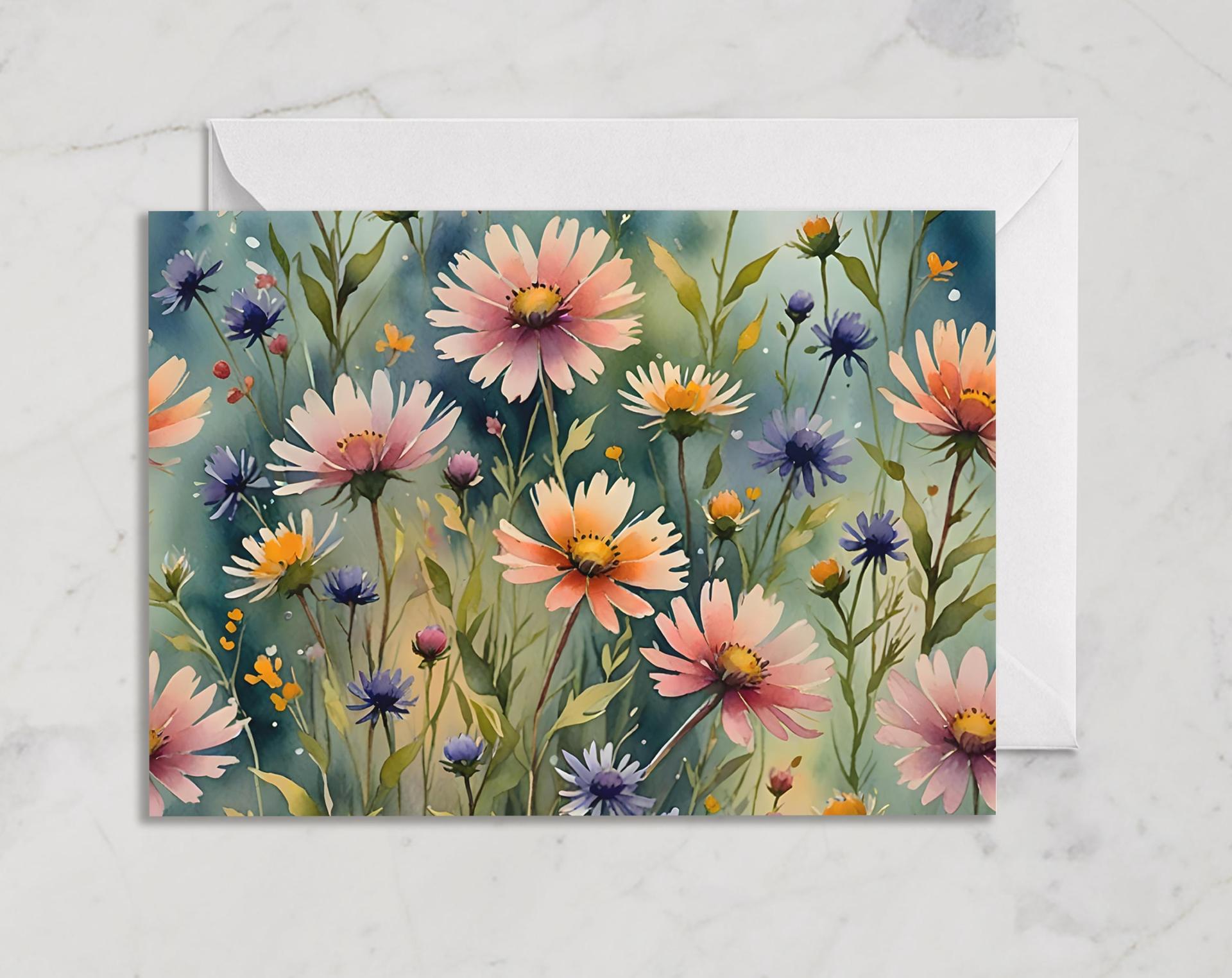 Floral Watercolor Greeting Cards, Set of 3, Blank Inside (5x7 inch)