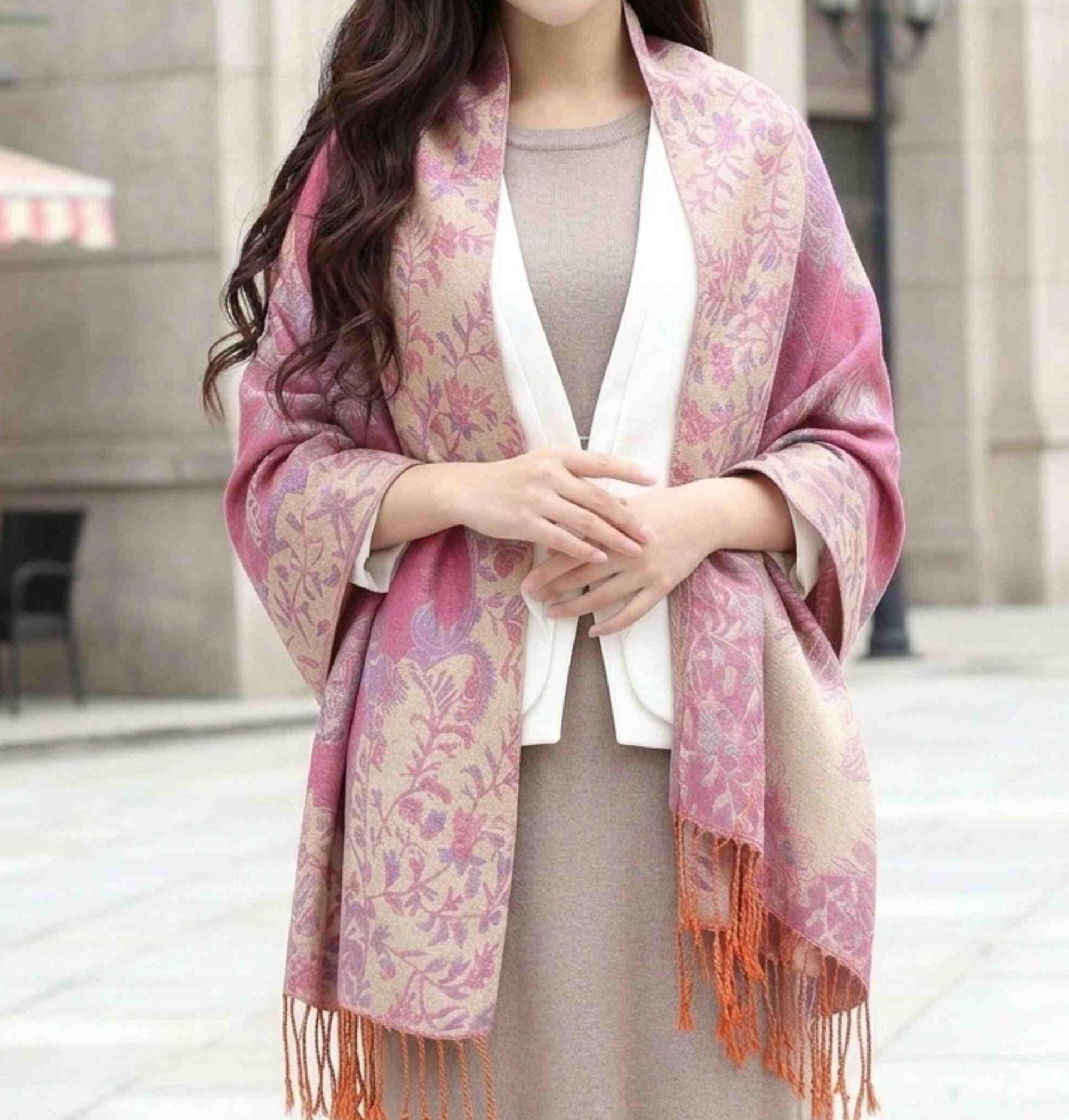 Shiny Soft Pashmina Shawl & Scarf for Women, Jacquard Brocade, Head Wraps