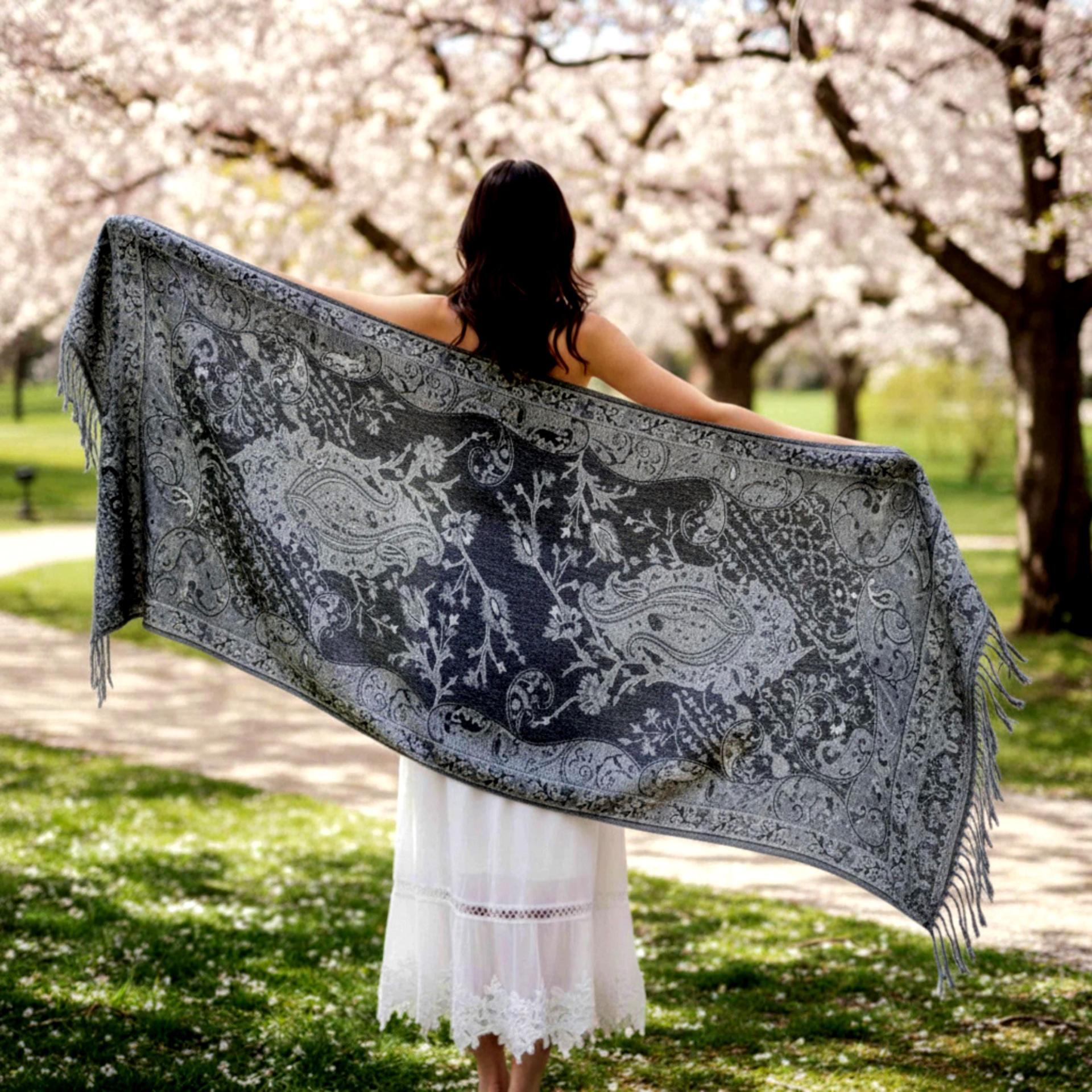 Reversible Soft Pashmina Shawl & Scarf for Women, Jacquard Brocade, Shawl, Sarong or Head Wraps