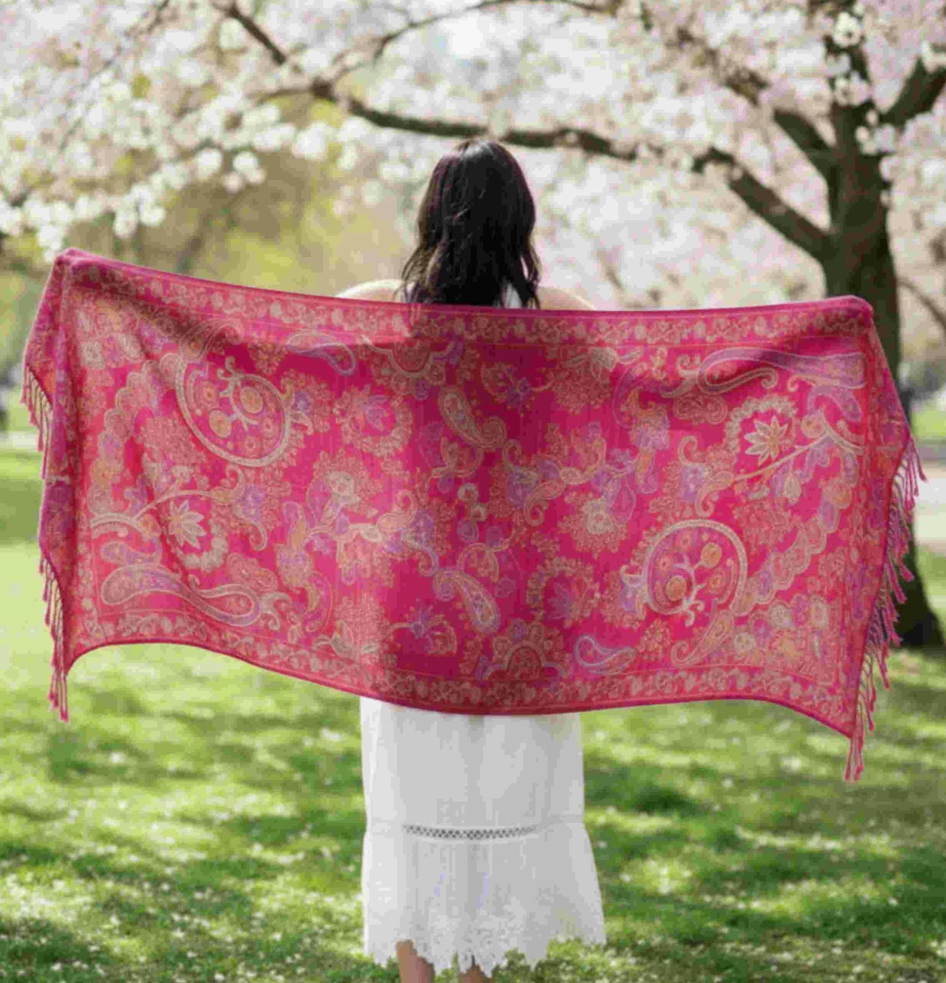 Reversible Soft Pashmina Shawl & Scarf for Women, Jacquard Brocade, Shawl, Sarong or Head Wraps