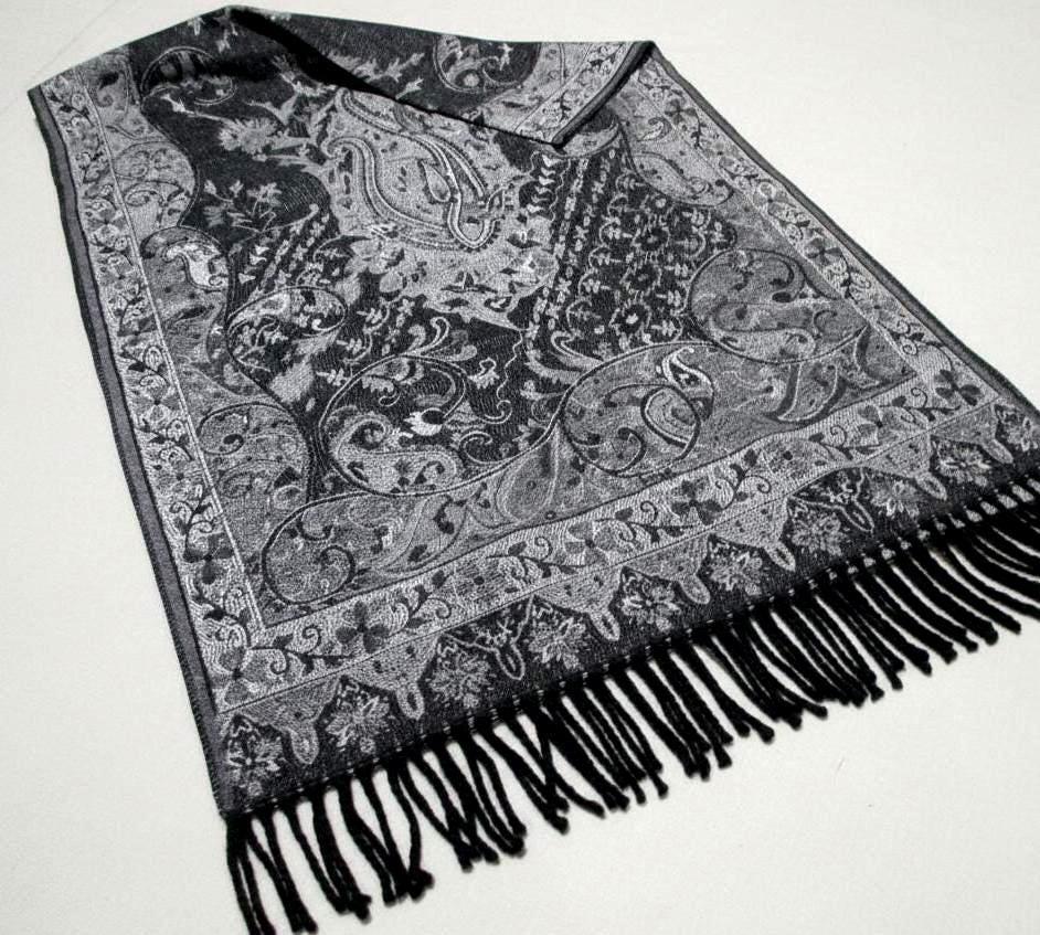Reversible Thick Soft Pashmina Shawl & Scarf for Women, Jacquard Brocade, Blanket Scarf, Head Wraps