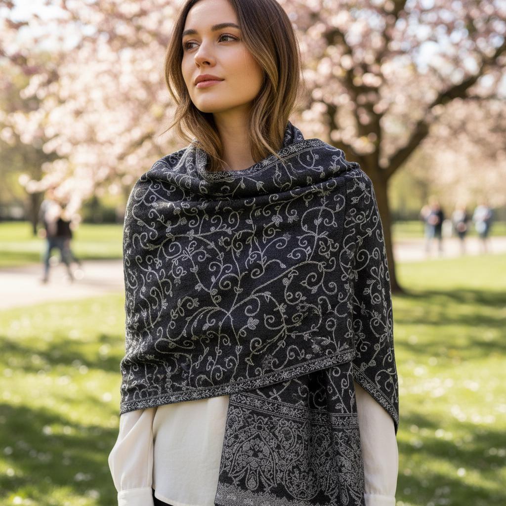 Thick & Soft Pashmina Shawl and Scarf for Women, Jacquard Brocade, Blanket Shawl