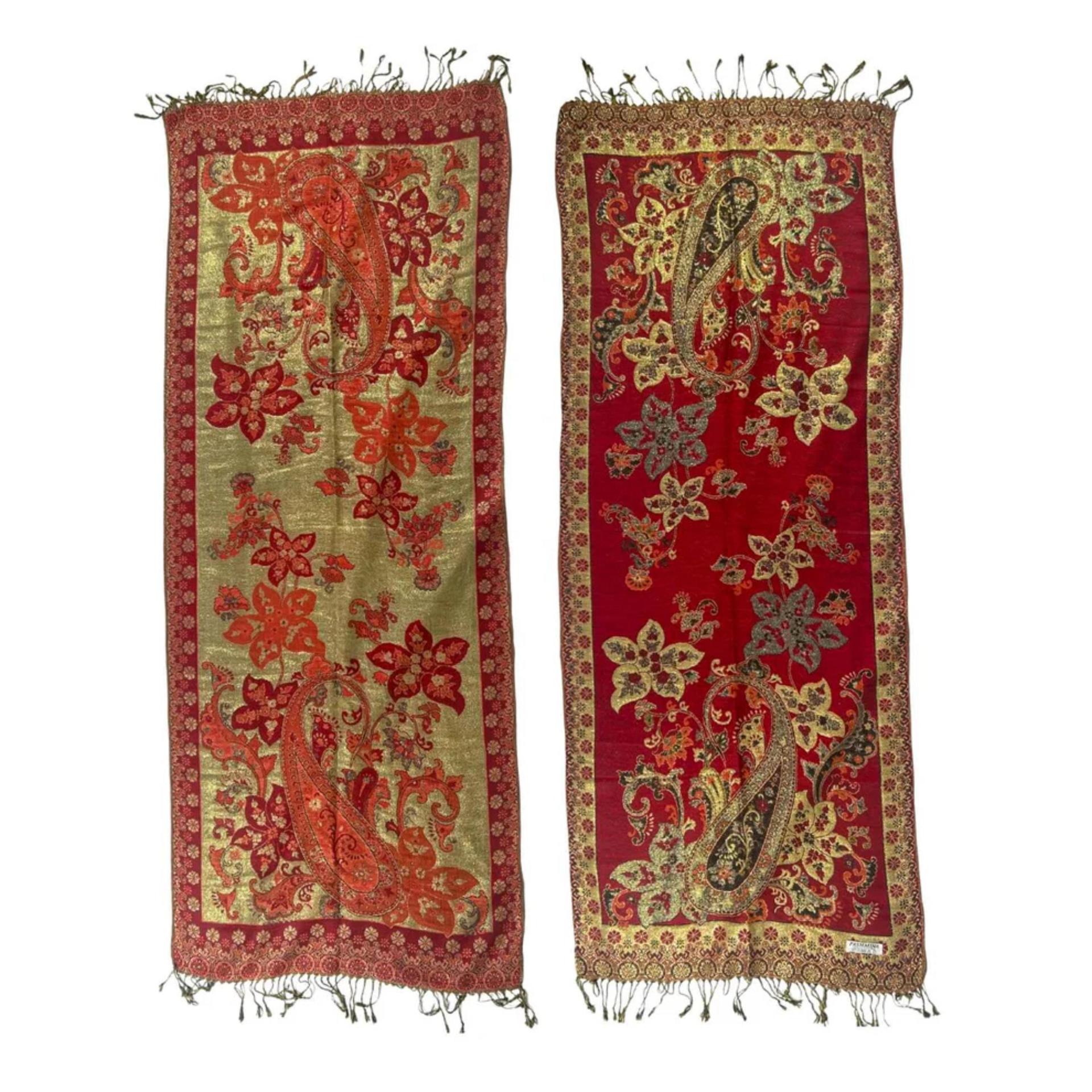 Red and Gold Pashmina Shawl & Scarf for Women, Jacquard Brocade, Stole or Wrap