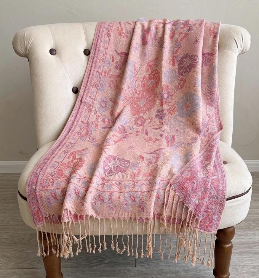 Soft Pashmina Shawl & Scarf for Women, Jacquard Brocade, Lightweight Blanket Shawl