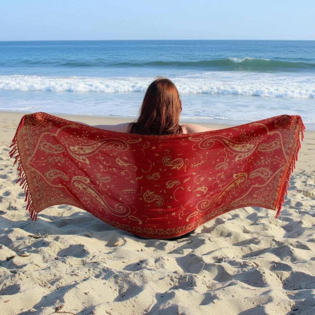 Reversible Soft Pashmina Shawl & Scarf for Women, Jacquard Brocade, Shawl, Sarong or Head Wraps