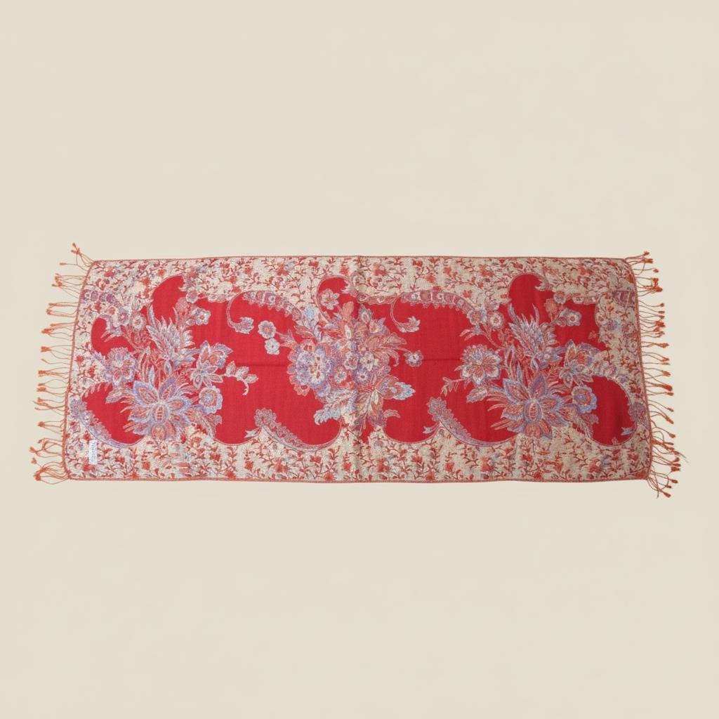 Red and Gold Pashmina Shawl & Scarf for Women, Jacquard Brocade, Stole or Wrap